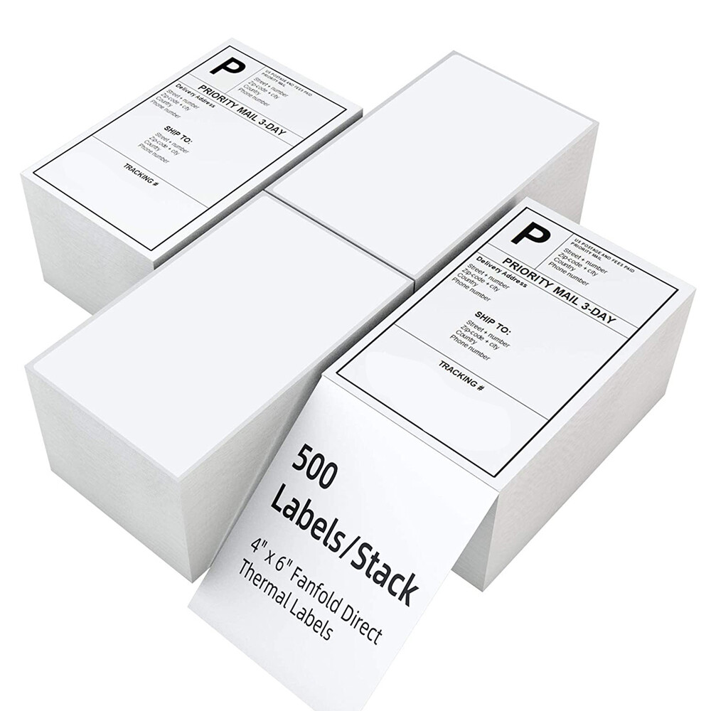 4×6″ Fanfold Direct Thermal Shipping Labels Blank White For Zebra Rollo Printer