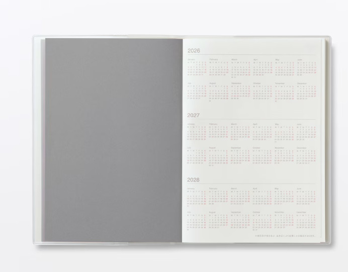 Muji 2026 Vertical Monthly Weekly Planner 2026. 03 – 2027. 04 Black B6 or A5