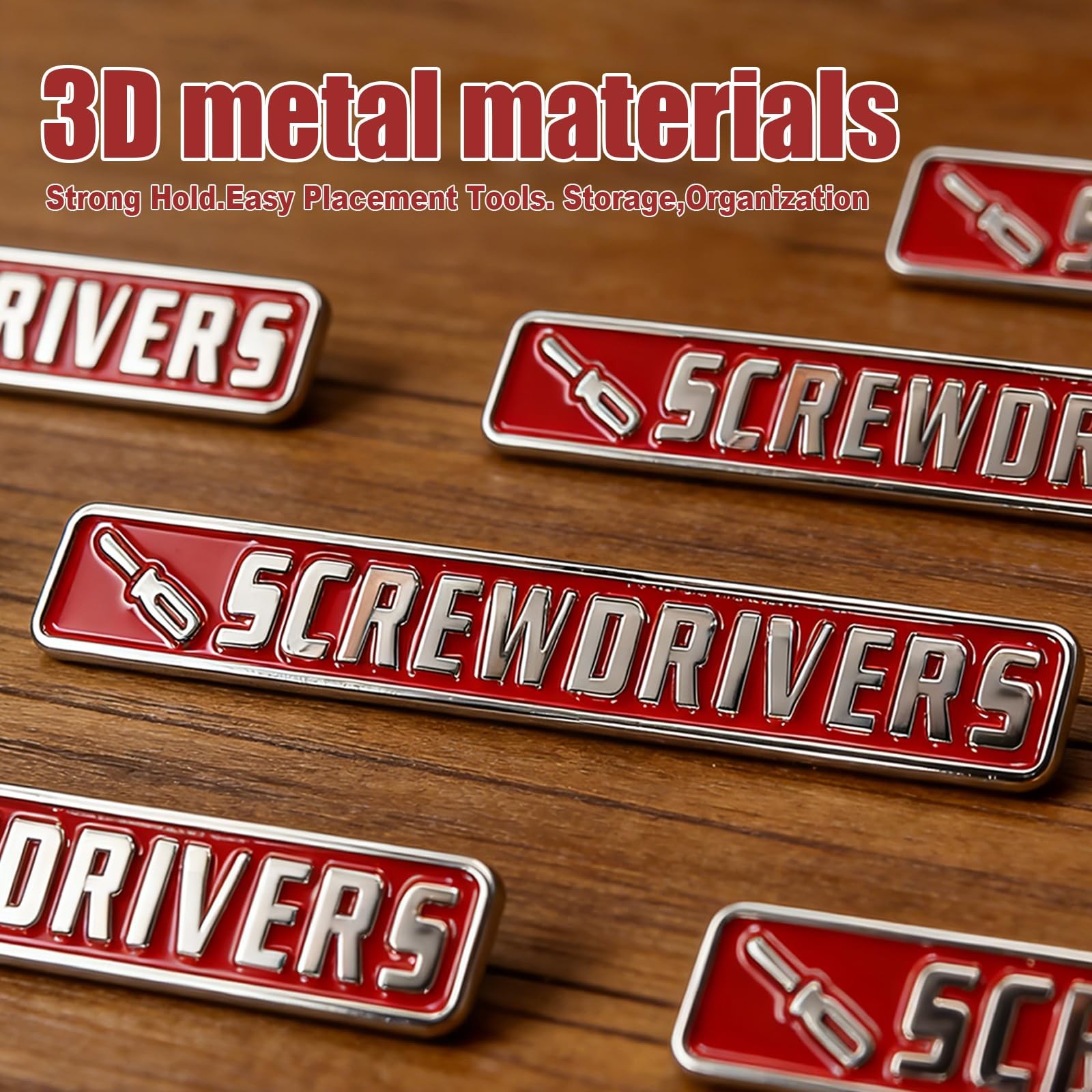 12 Pack Magnetic Toolbox Labels,3D Metal 12 x 18 inch (30 cm x 45 cm), Red