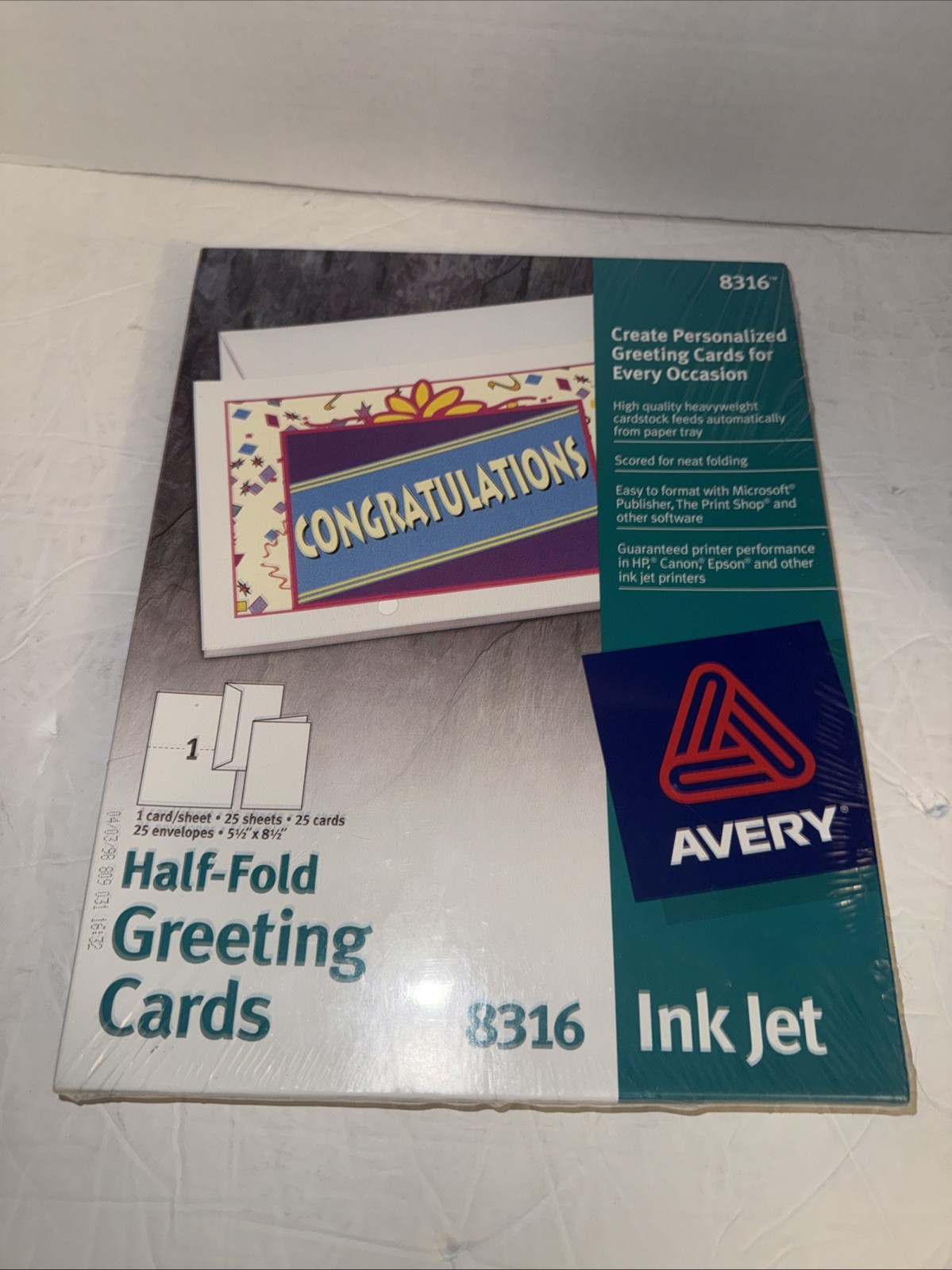 Avery 8316 85lb Half-Fold Greeting Card w/Envelopes 25 Cards & Sheets New in Box