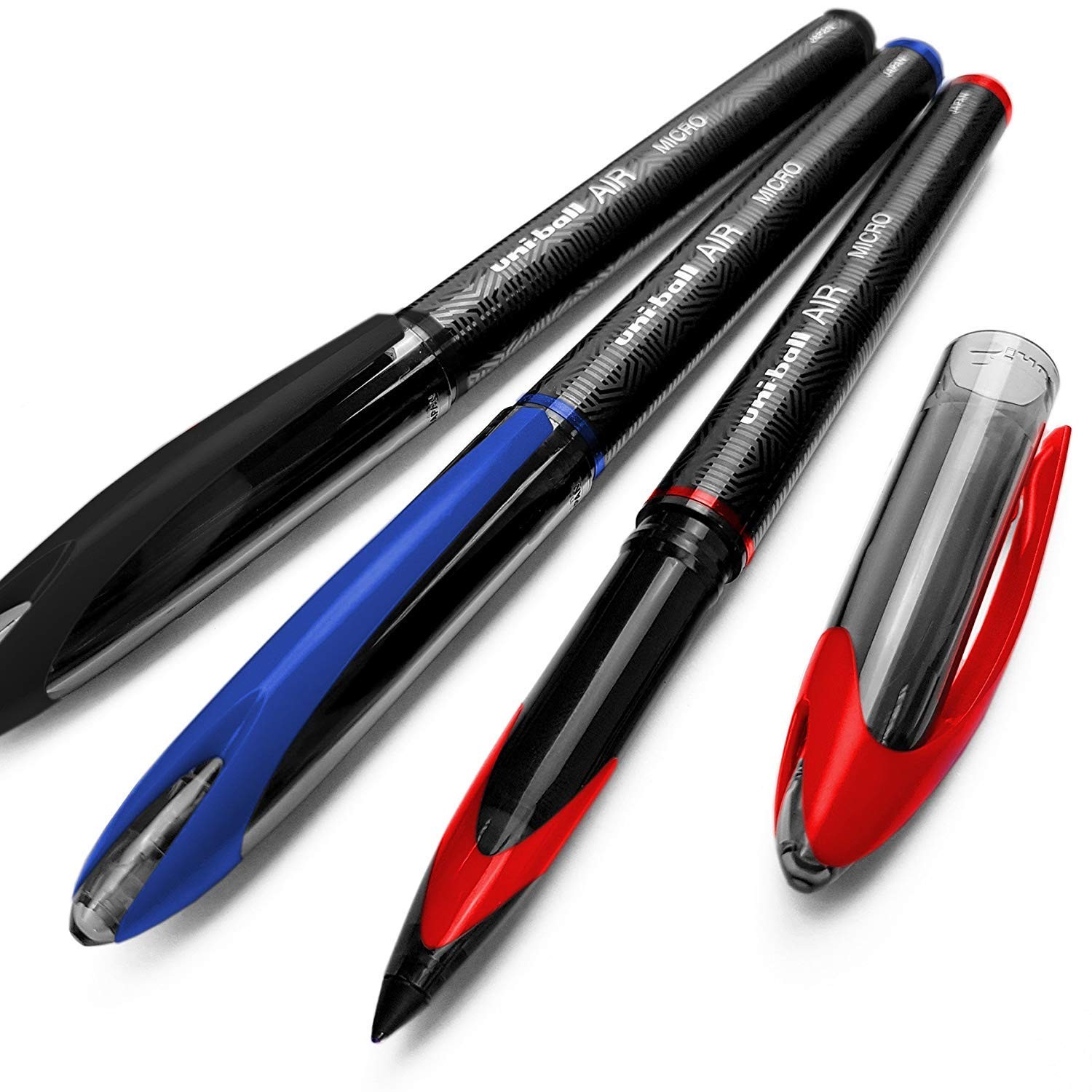 UniBall AIR Micro 0.5mm Fine Rollerball Pack of 3 Black, Blue, and Red UB…