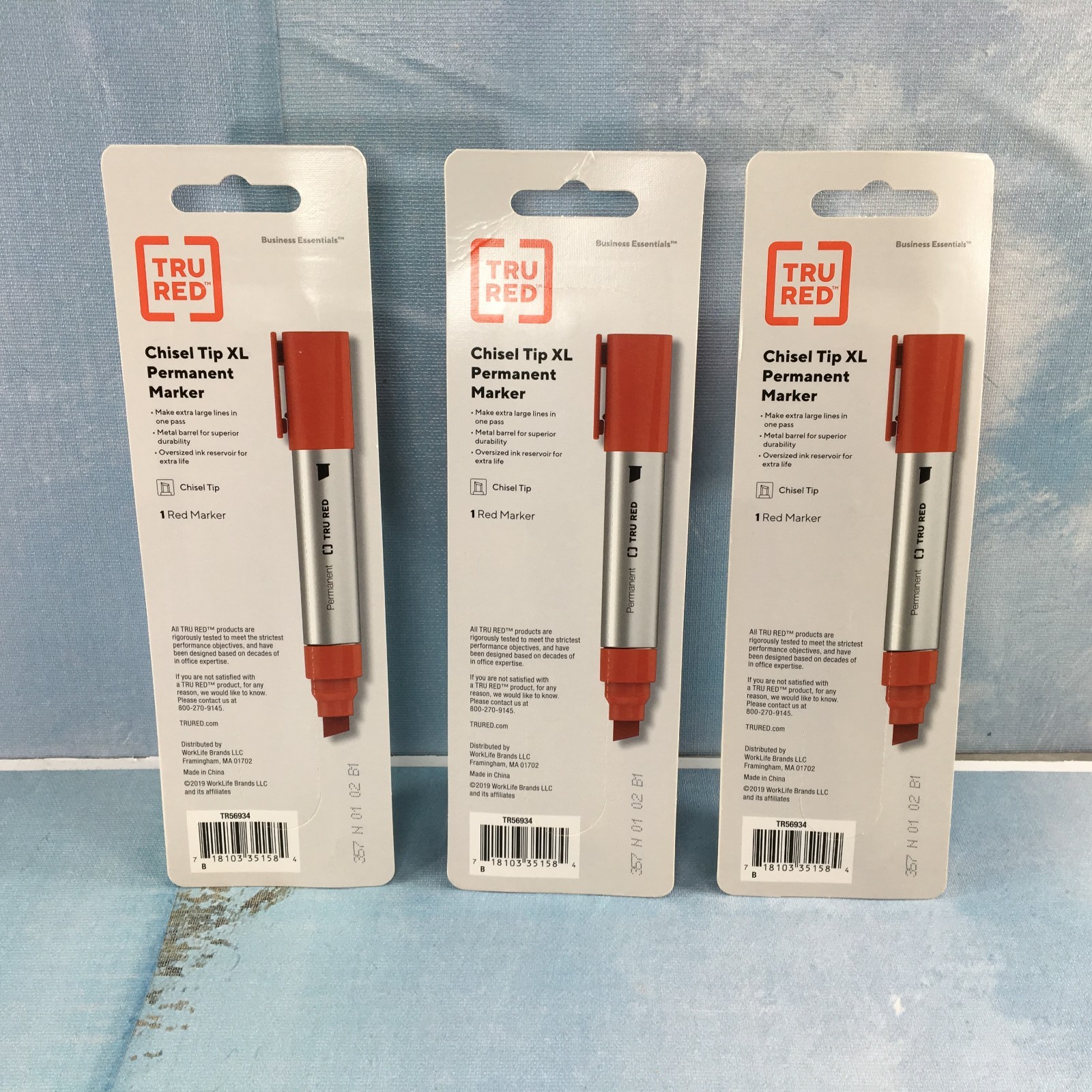 TRU RED Chisel Tip XL Tank Permanent Marker, 3 Pack, Metal Barrel, TR56934