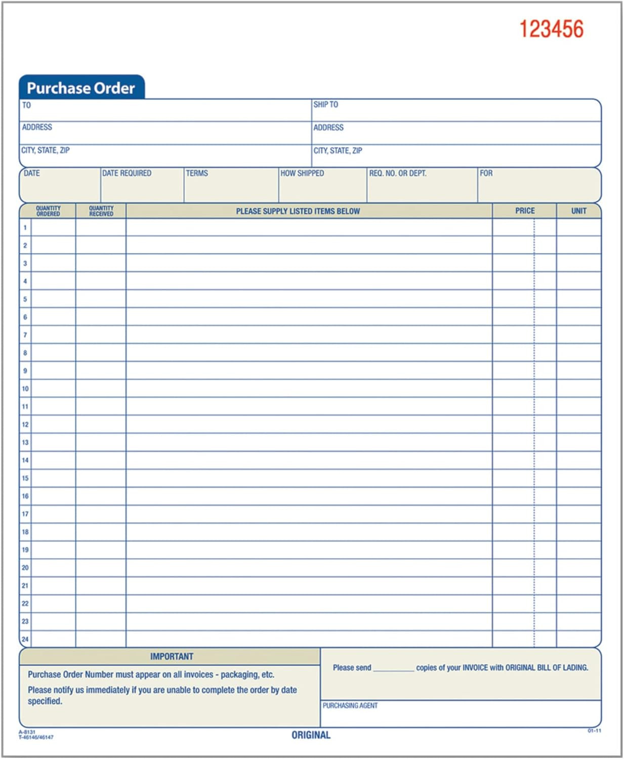 Purchase Order Book, Carbonless, White/Canary, 2-Part, 8-3/8 X 10-11/16 Inches,