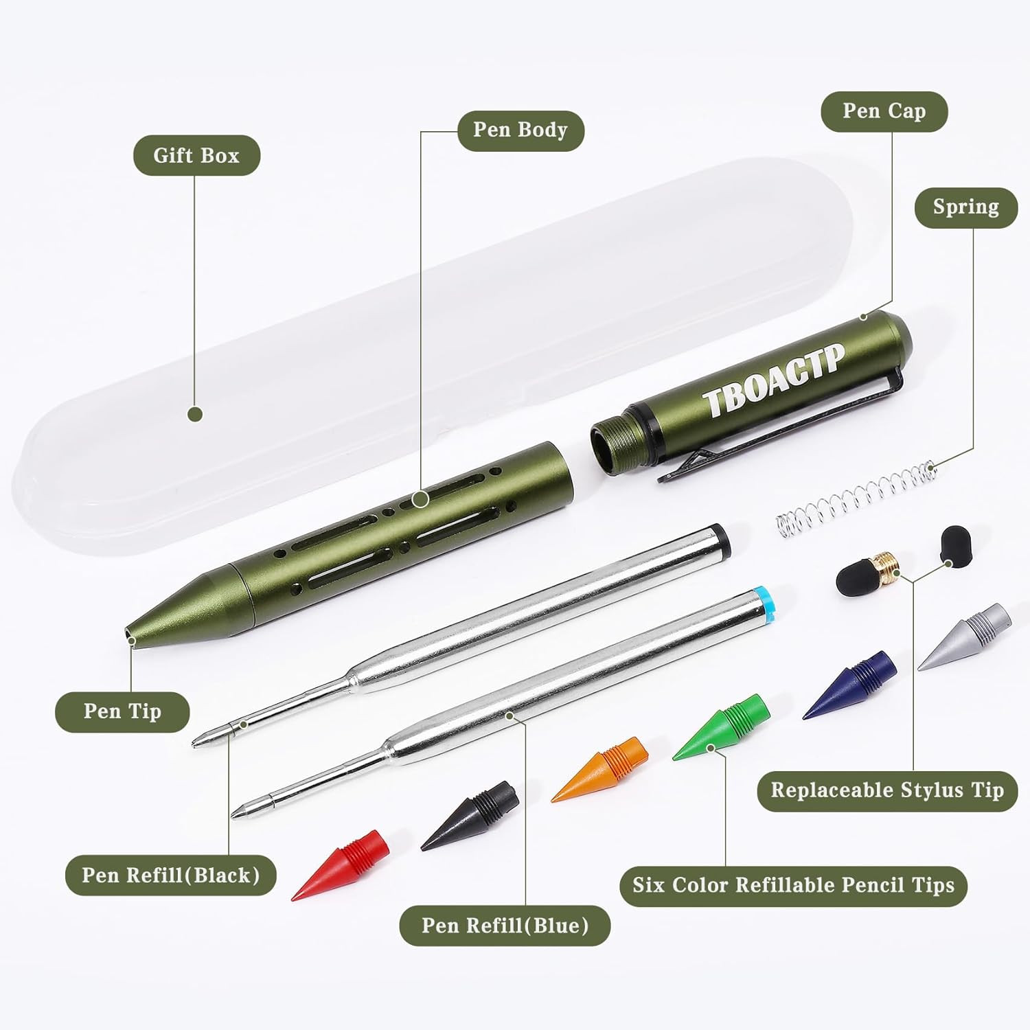 4.7″ Mini 3 EDC Ballpoint Pen, Pencil and Stylus in One, with 2 Replaceable Ref