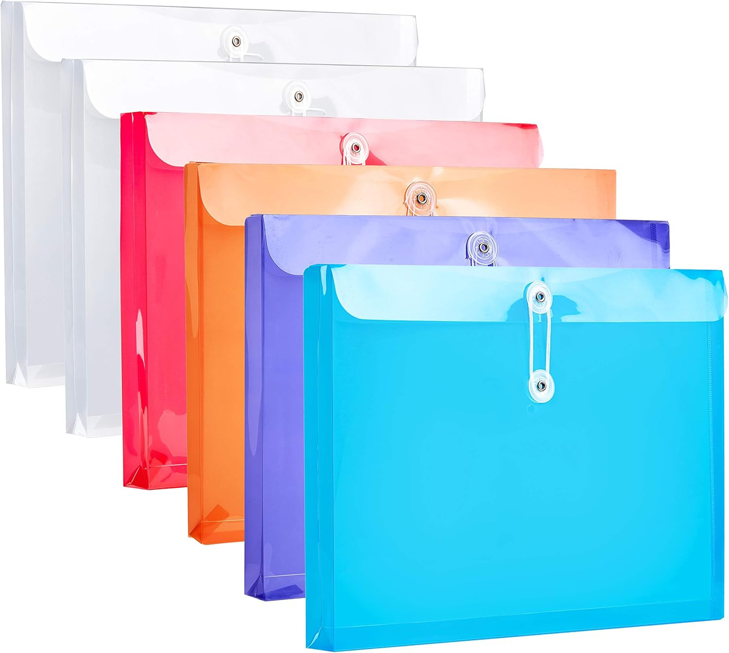 Plastic Letter Size Envelopes with Button & String Tie Closure, 1-1/6″ Expansion