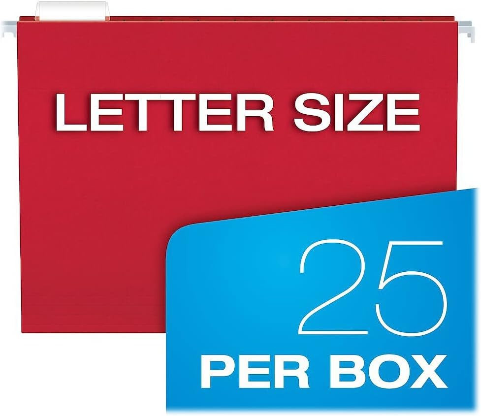Hanging File Folders Letter Size Assorted Colors 1/5-Cut Adjustable Tabs 25 per