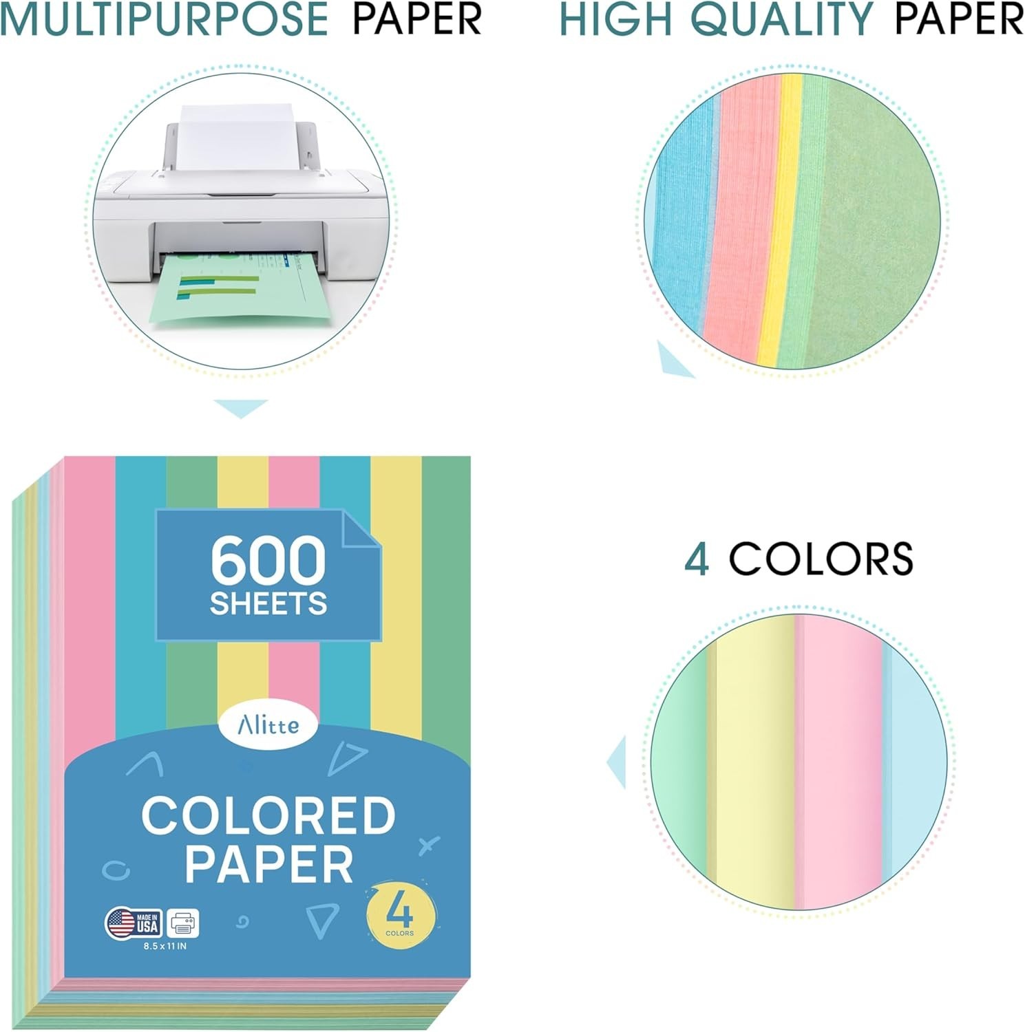 Colored Paper 8.5 x 11 – Copy Paper, 600-Pack Letter Size for Printer, Arts &…