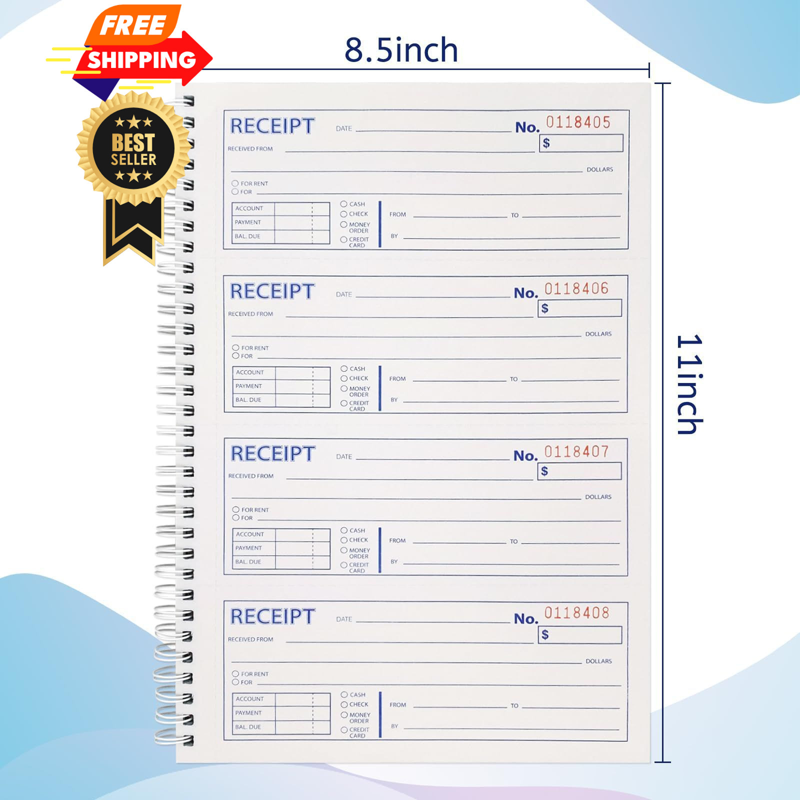 ZUFECY Spiral Money and Rent Receipt Book, 2-Part Carbonless (8.5″x11″), 100…