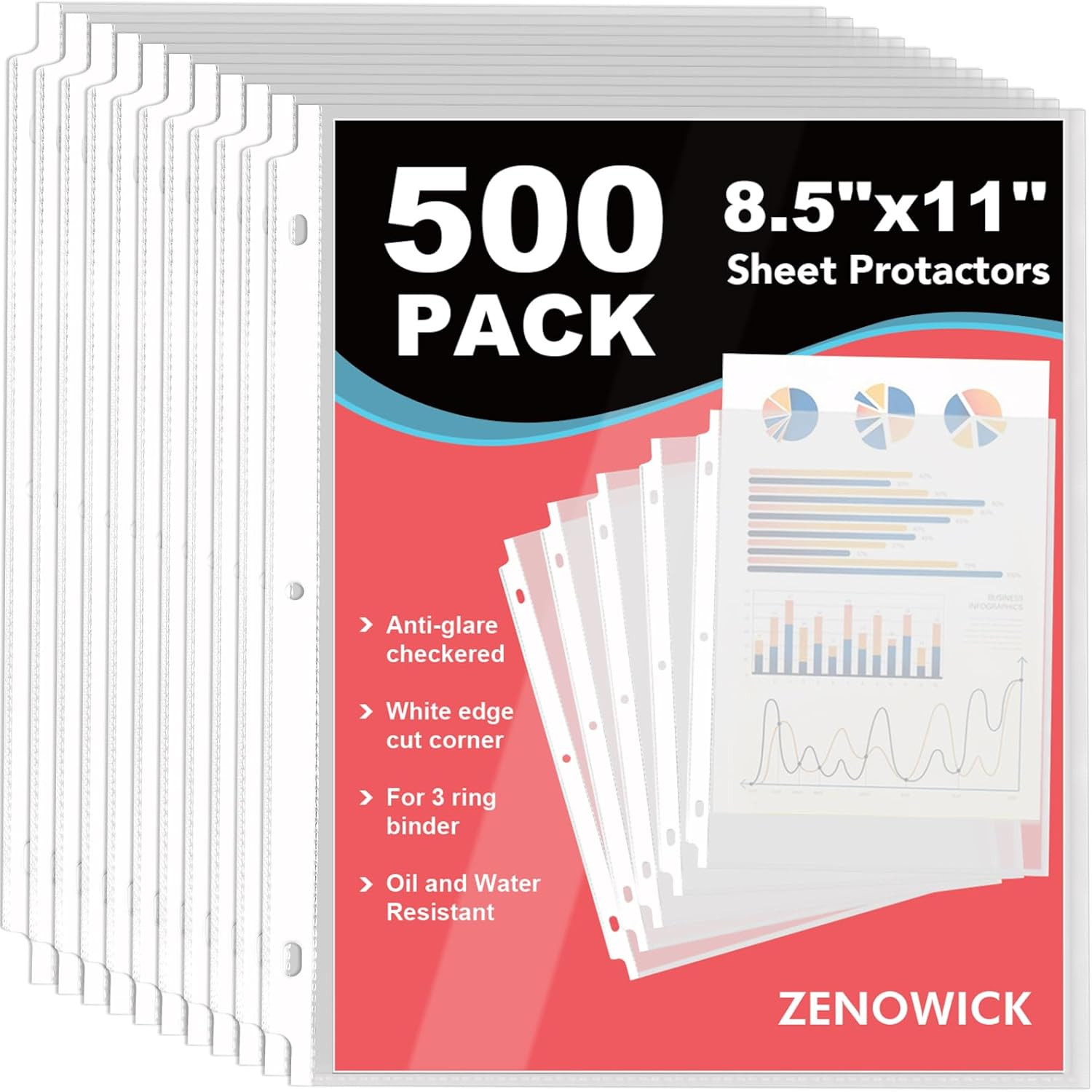 500 Clear Sheet Protectors 8.5×11 Inch, Plastic Page Sleeves for 3-Ring Binders