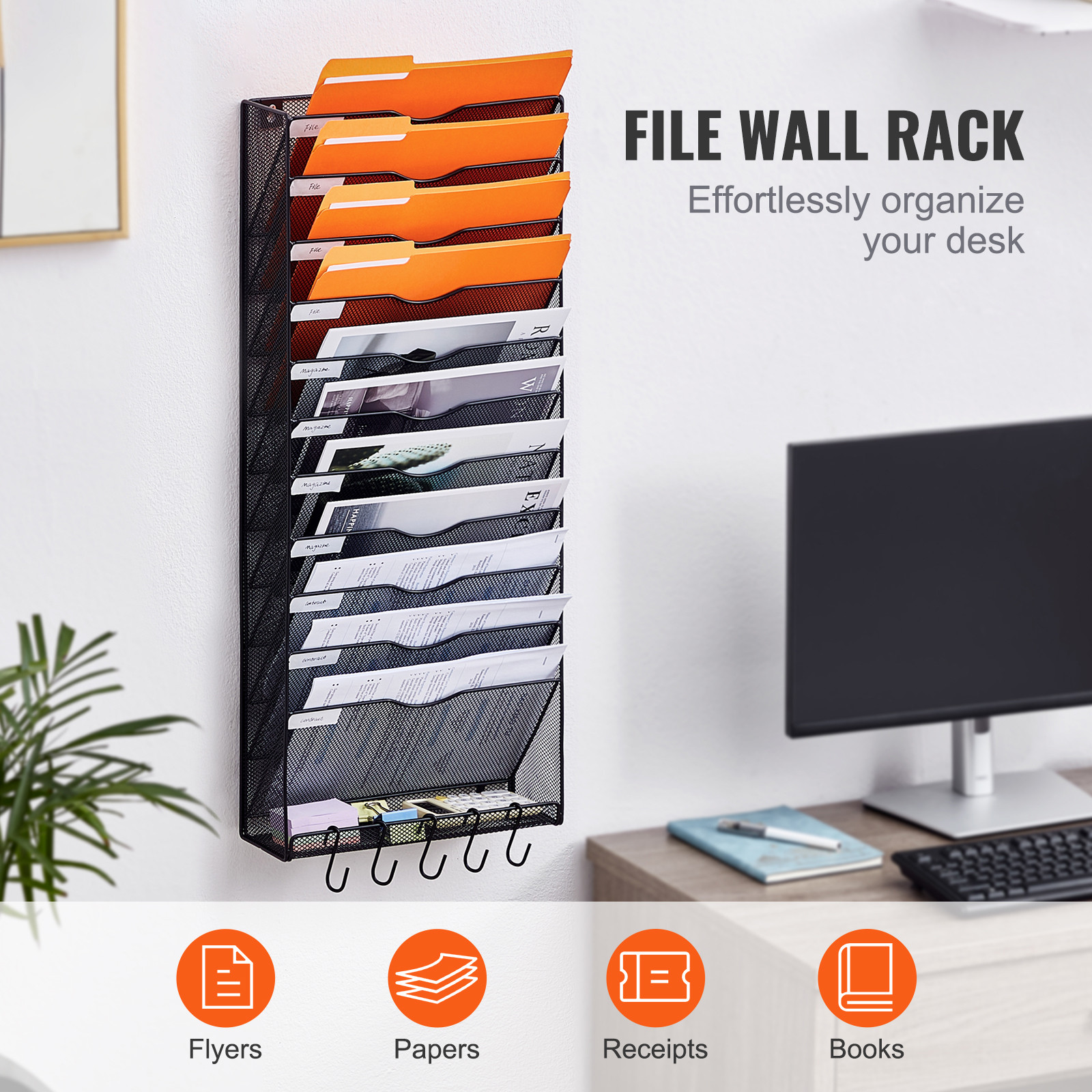 VEVOR File Wall Rack Mesh Wall File Holder 1-Piece 12 Pockets for Office/School