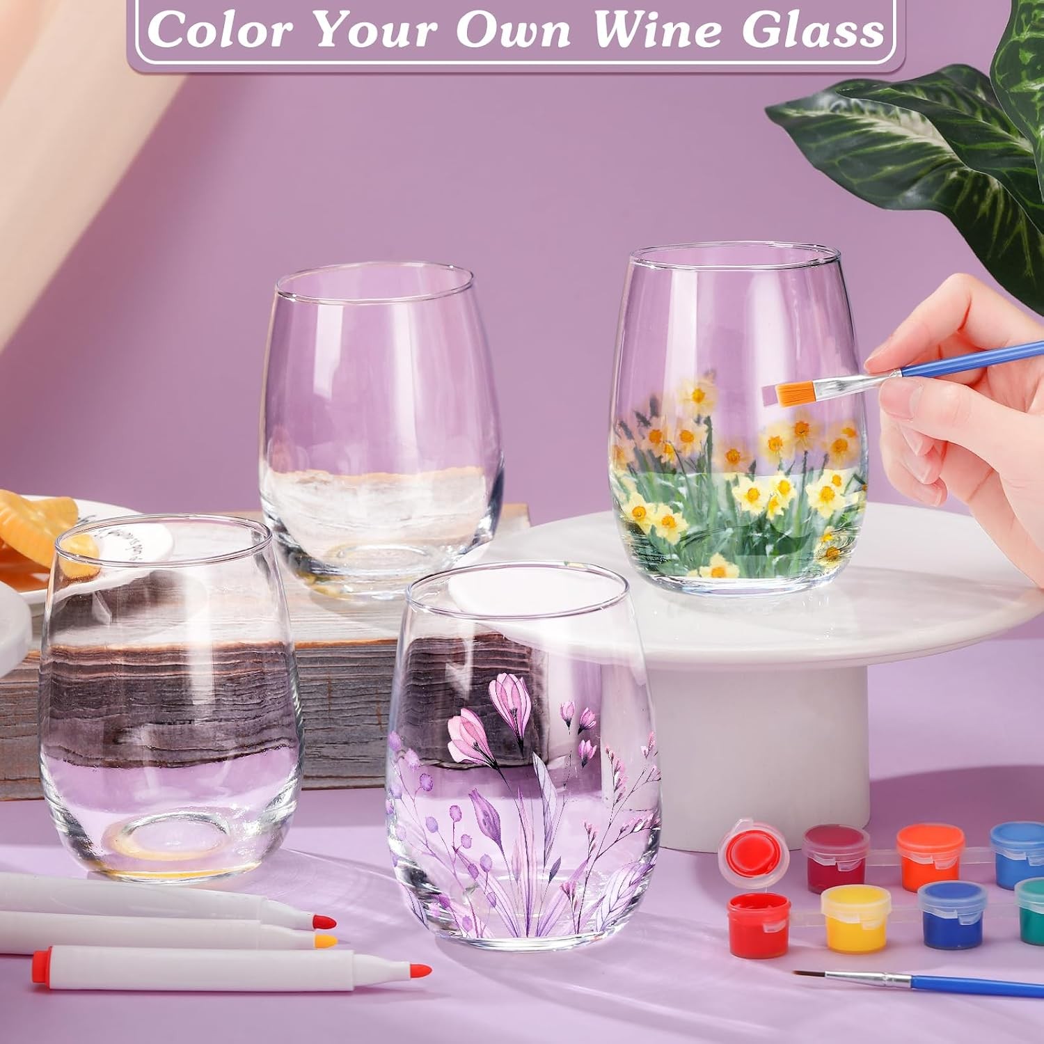 Paint Your Own Wine Glass Crafts Glass Painting DIY Markers Acrylic Paint with