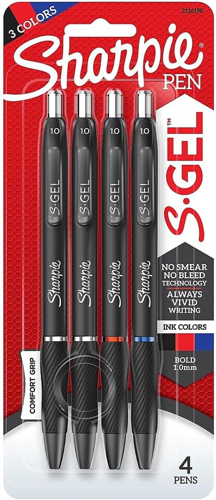 S-Gel Retractable Gel Pens, Bold Point, Assorted Ink, 4/Pack (2116198)