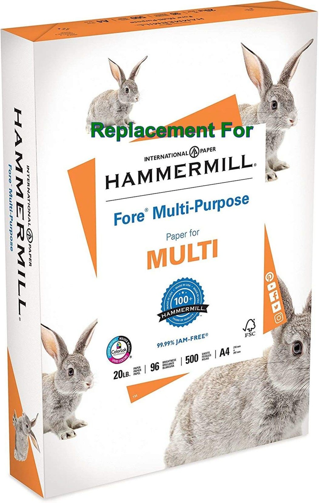 Replacement For Hammermill Fore Multi-Purpose 20 Pound Copy Paper, A4, 210mm x 2