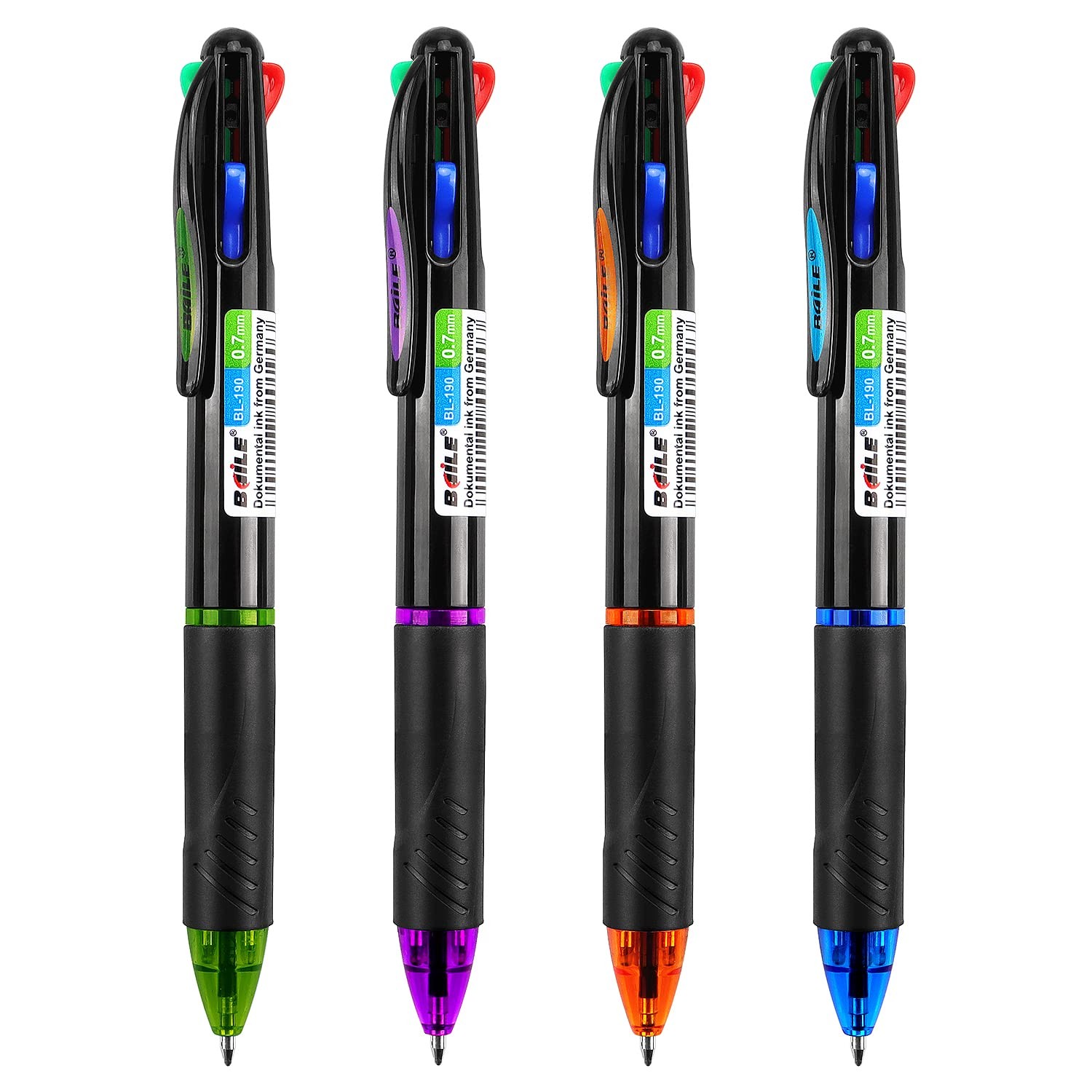 4 Pack Multicolor Ballpoint Pens 4-in-1 0.7mm Colored Retractable Ballpoint Gif