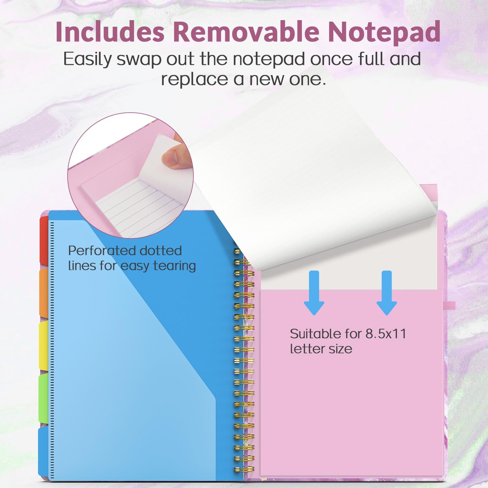 Sooez Clipboard Folio with Refillable Notepad, Folder Abstract – Purple