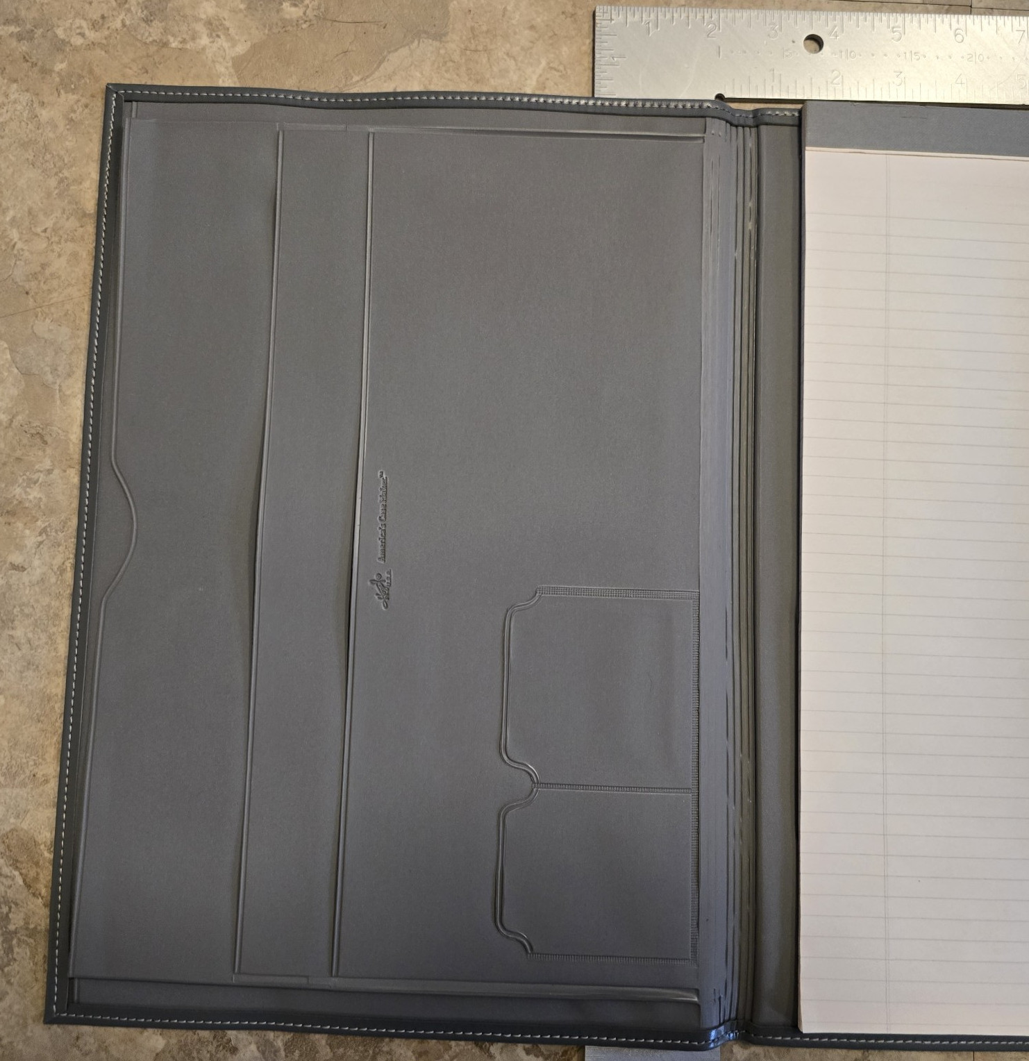 ​Vintage Gray Leather Padfolio Business Portfolio Notepad Holder Document Folder