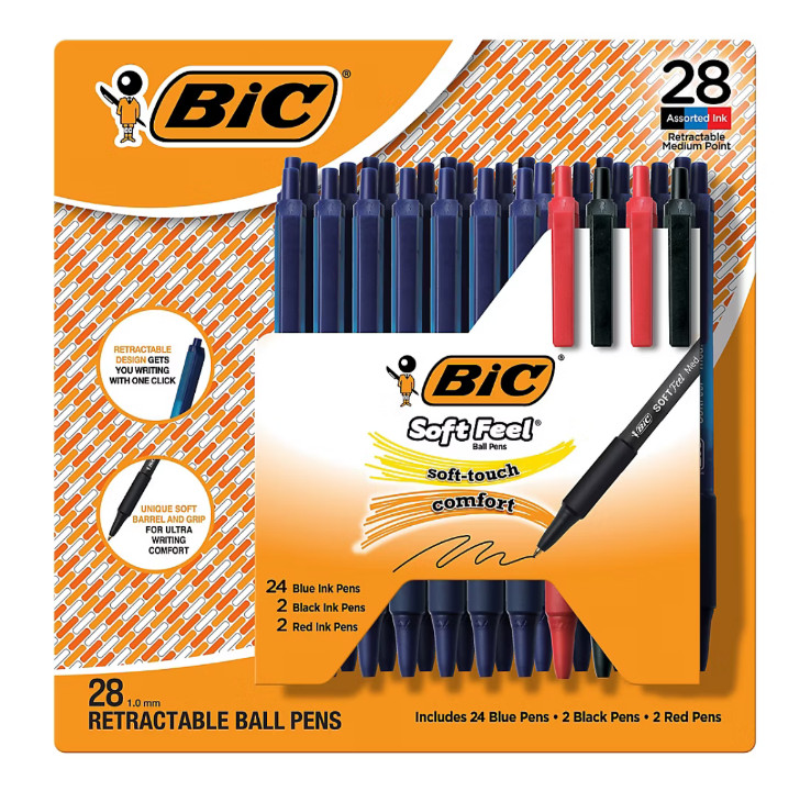 112 ct BIC Soft Feel Blue Black Red Retractable Ballpoint Pen 1.0mm 28 pack x 4