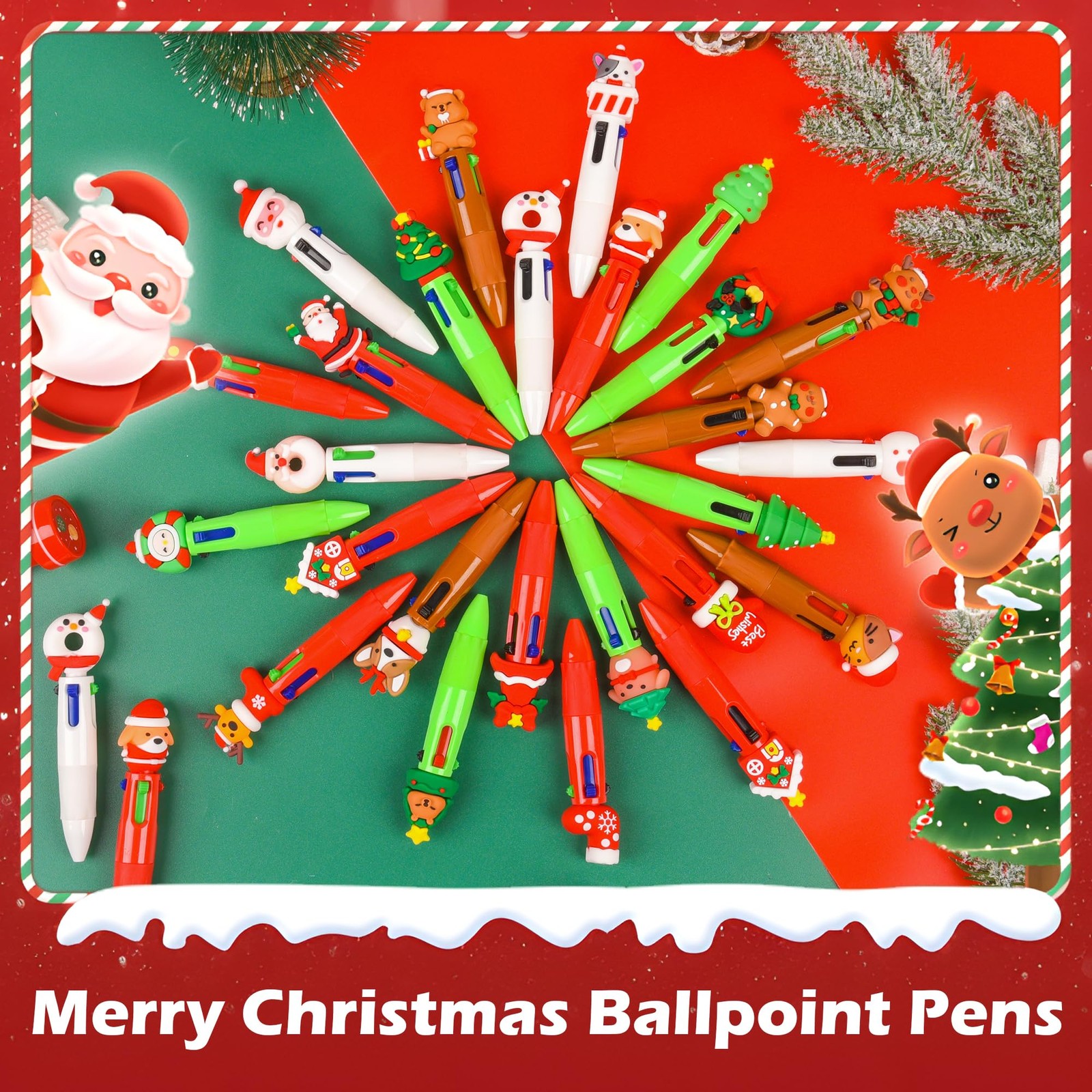 LiYiQ 100 PCS Christmas 4-in-1 Multicolor Pens Bulk for Kids Christmas Stocki…