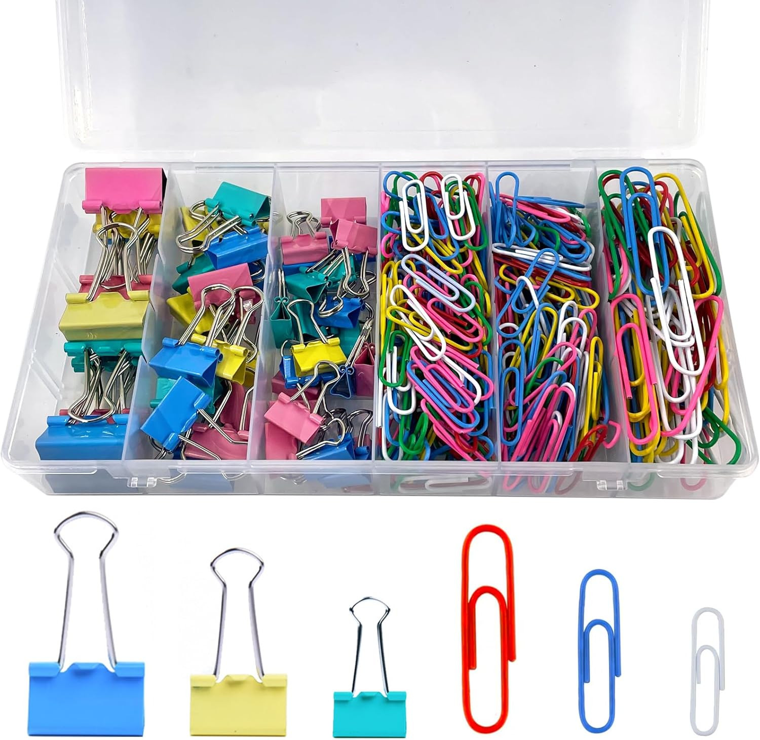 320PCS Paper Clips Binder Clips,Colored Paperclips and BinderClips Assorted Size