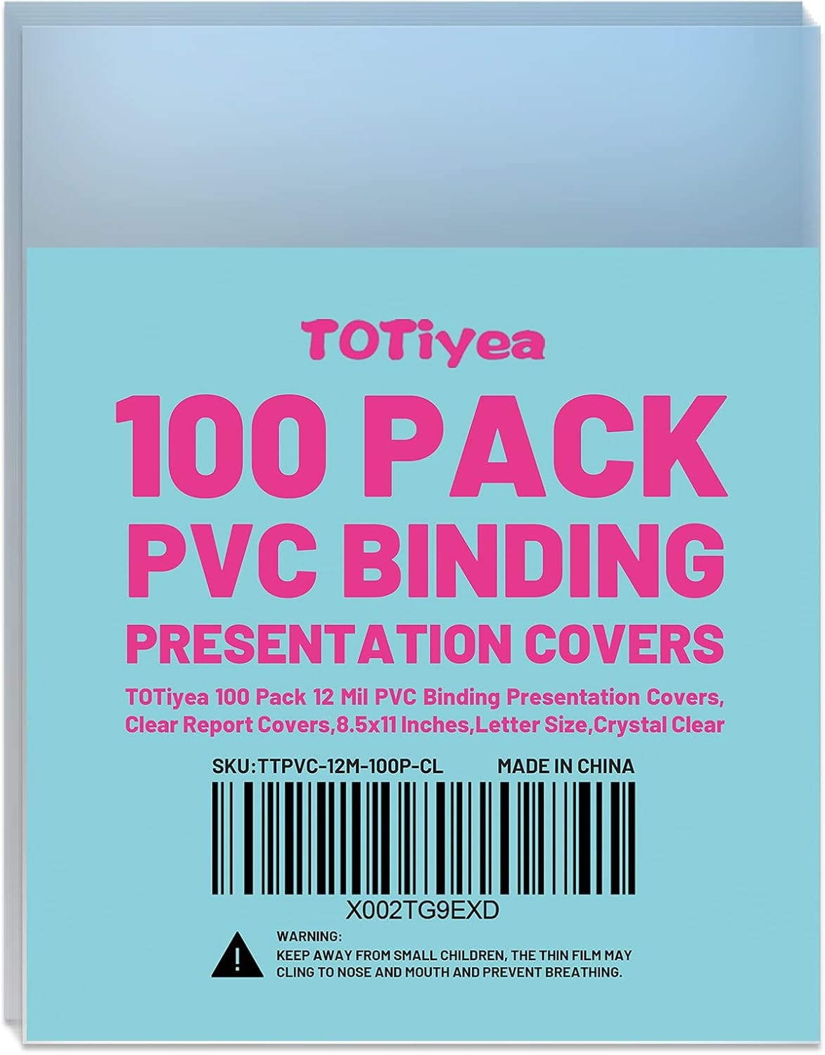 100 Pack 12 Mil PVC Binding Presentation Covers, Clear Report Covers for Binding