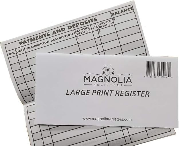 10 Pack Large Print Low Vision Checkbook Registers, 3″ X 6″, Check Registers