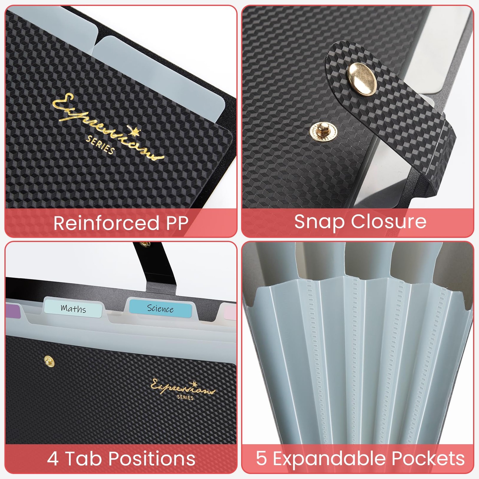 Sooez Accordion File Organizer, Letter Size Expanding A4 Size, Black