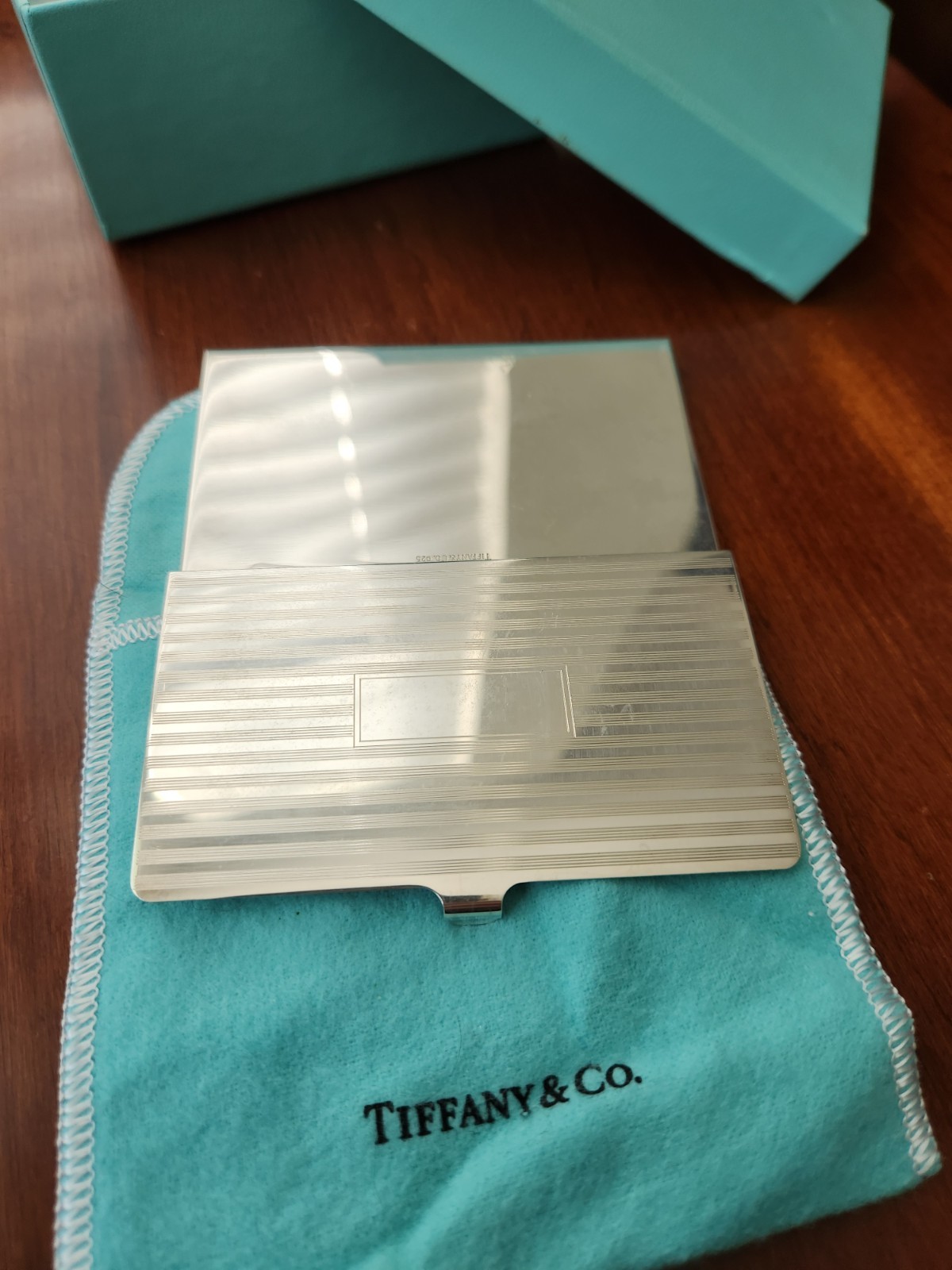 Tiffany & Co. Sterling Silver Business Card Case Holder In Pouch And Box No Mono