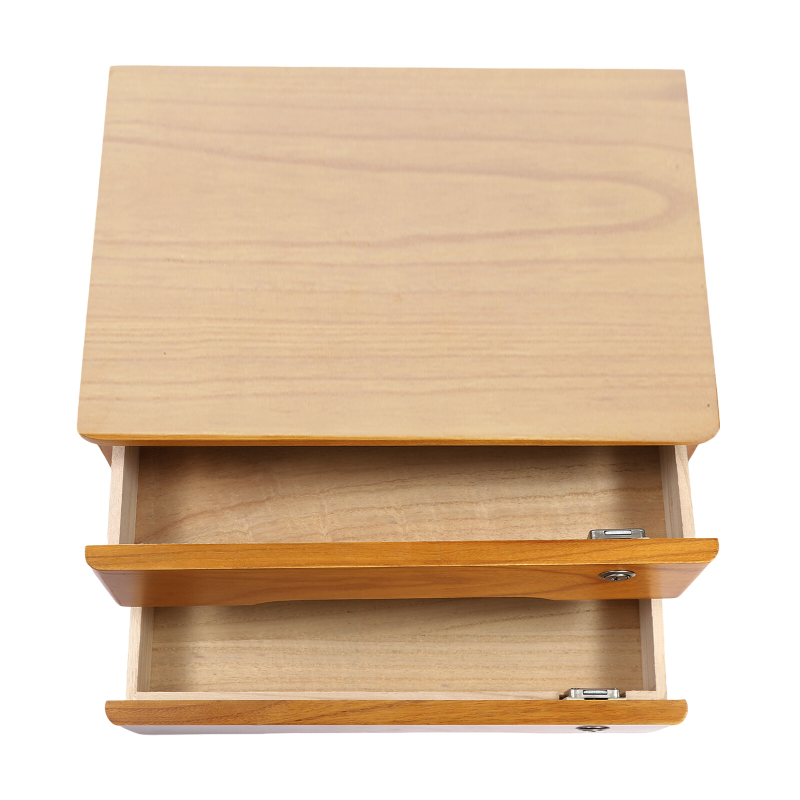 Retro Wooden Desktop Storage Box 2-Tier Desk Organizer w/ Lockable Drawers