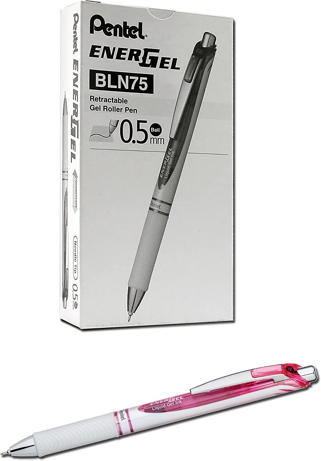 NEW Pentel EnerGel 12-Pack Retractable Gel Pens .5mm Pink w/Black Ink BLN75PWPA