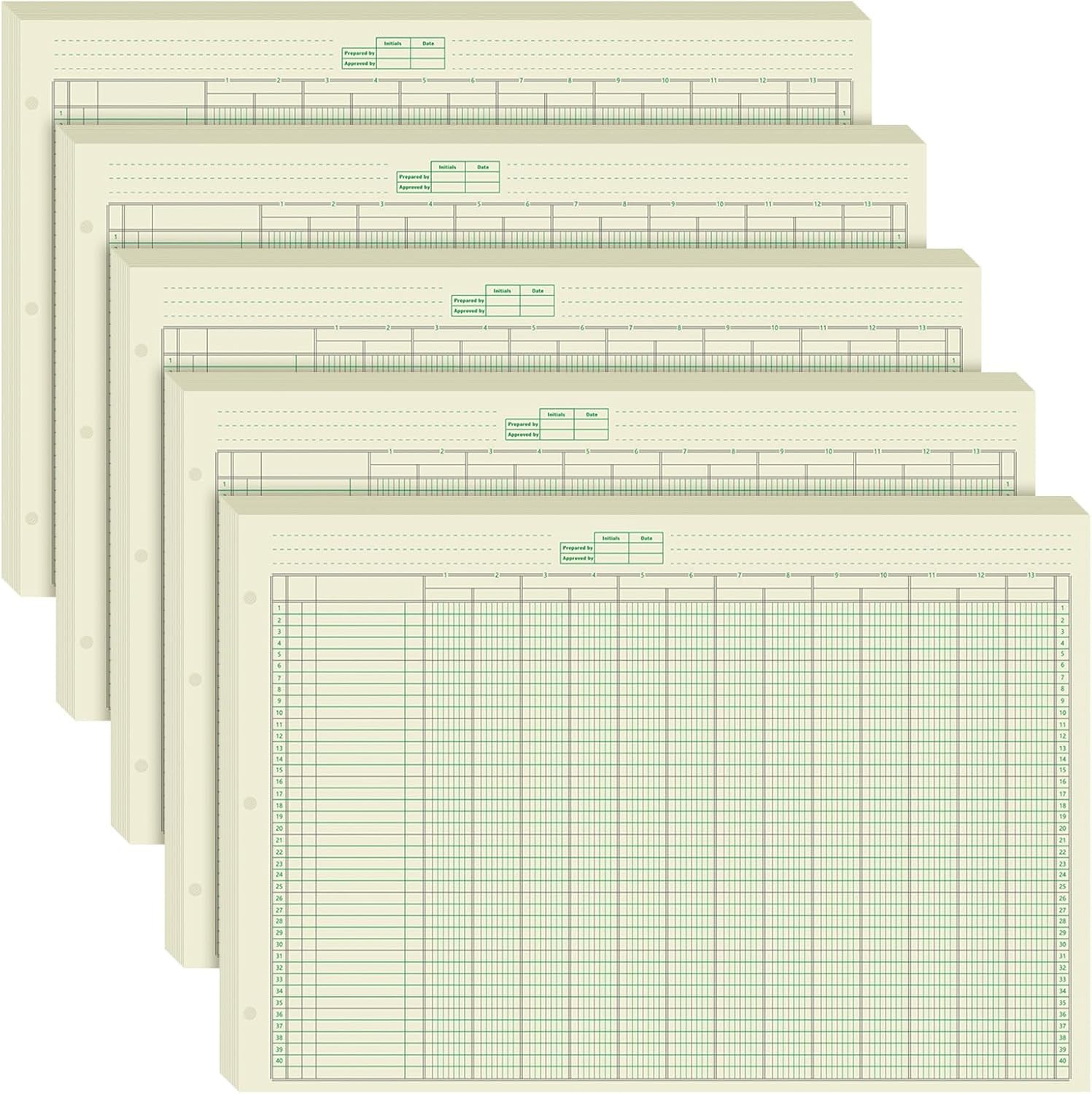 5 Pack 250 Sheets Ledger Paper Accounting Columnar Pads 3 Hole Analysis Accounti