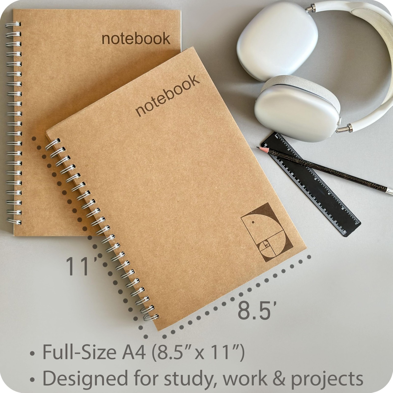 le vent Lined Spiral Notebook 8.5 x 11 | 2 Pack inches X 11