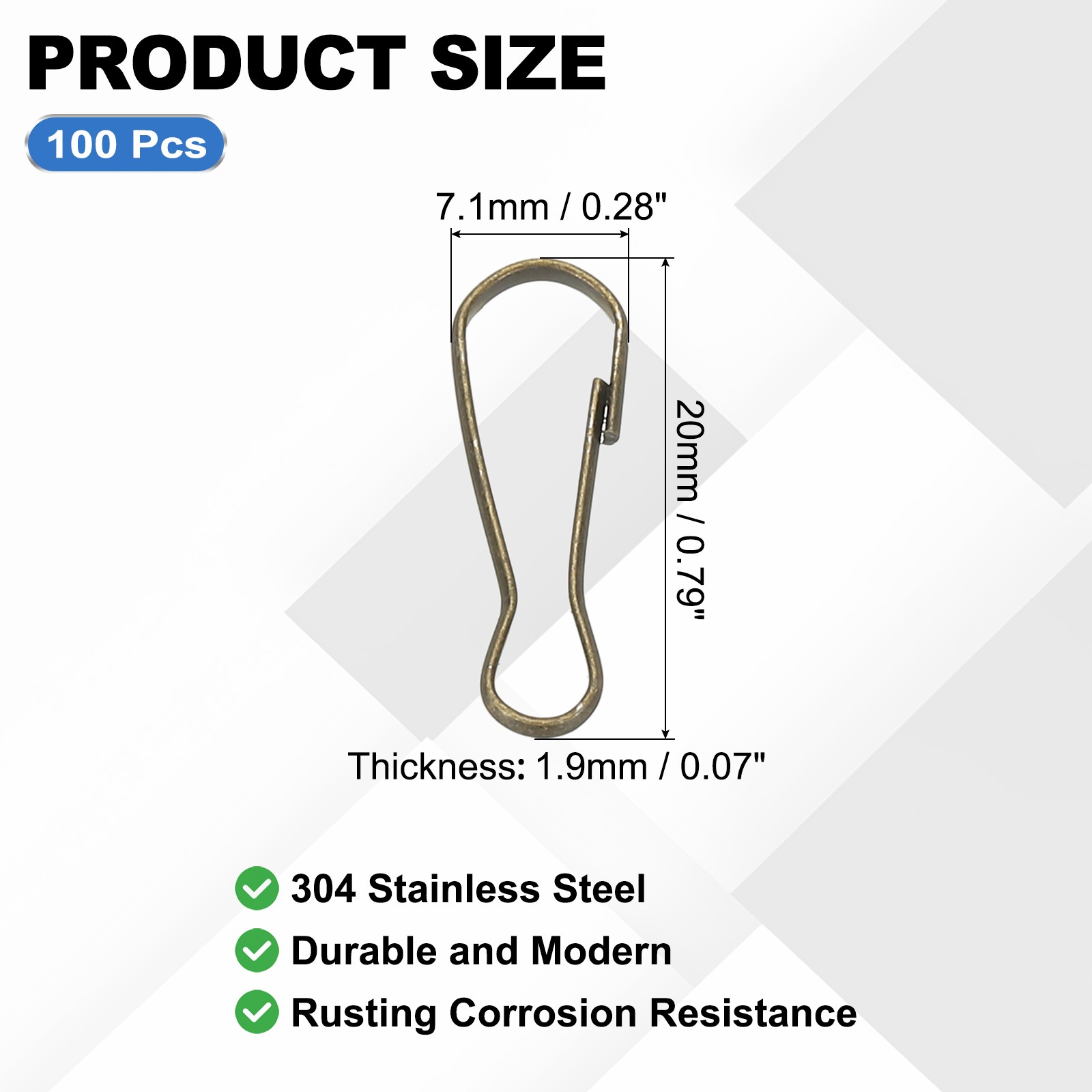 Lanyard Hooks 100Pcs, 20×7.1×1.9mm Stainless Steel 304 Hook Bronze