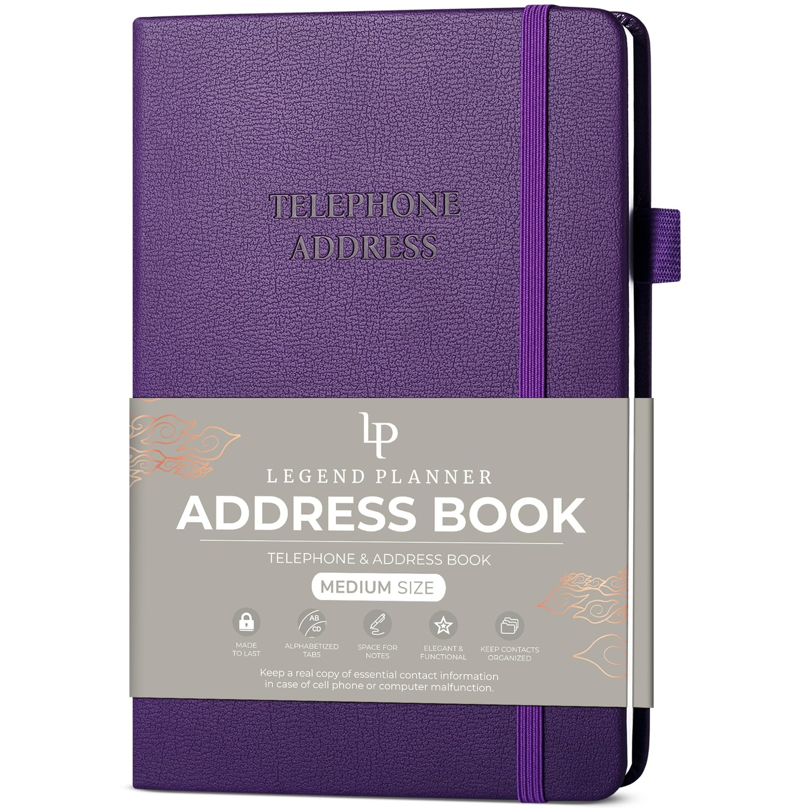Legend Planner Address Book with Alphabetical Medium (5.2″ x 7.7″), Purple