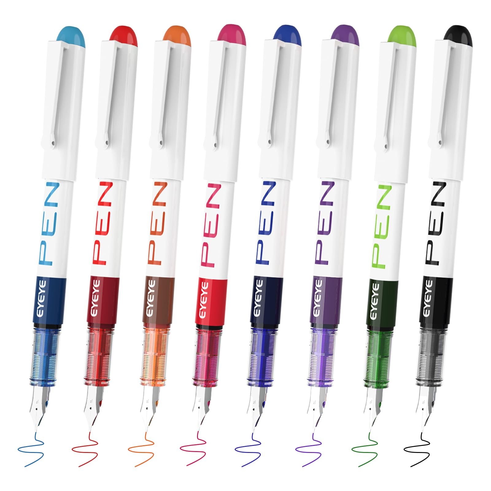EYEYE Fountain Pens for Writing, 8 Pack 1 Count (Pack of 8), Multicolor