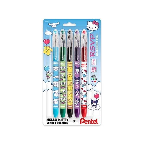 Hello Kitty Pentel RSVP Ball Pen .7mm Fine Point Assorted Ink 5/Pk Office School