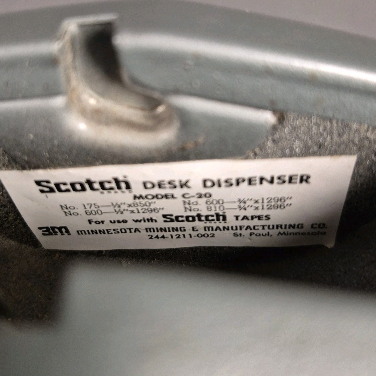 Vtg Scotch Desk Top Tape Dispenser C-20 Industrial Weighted Gray Metal 3M