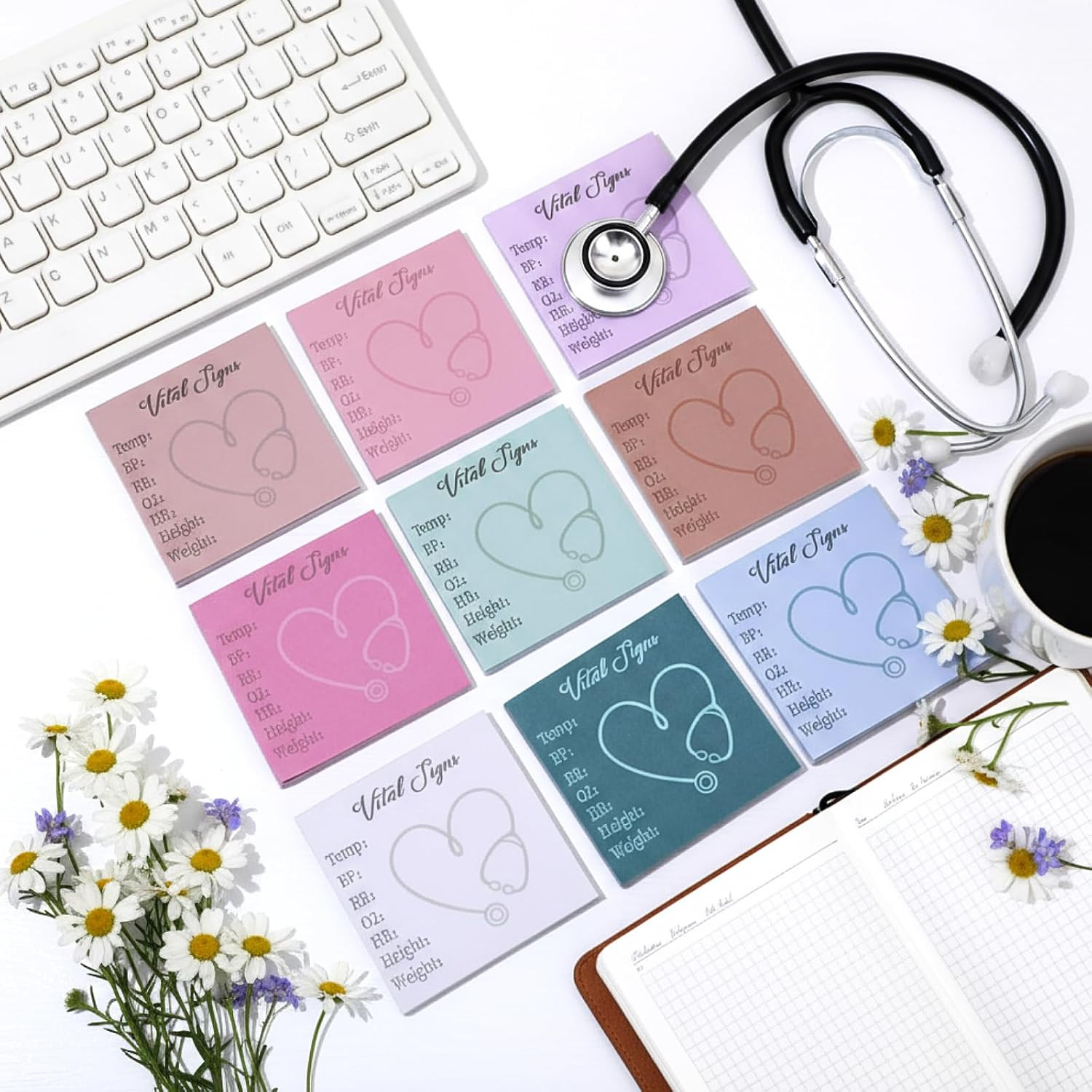 9 Pcs Vital Signs Sticky Notes Cute Self Stick Notepads Easy to Post Desk Sup…