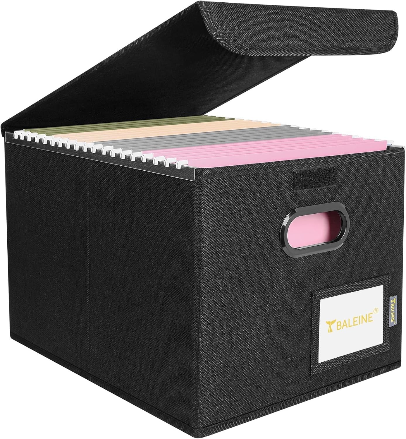 File Organizer Box with Lid Collapsible Storage for Office Documents Black
