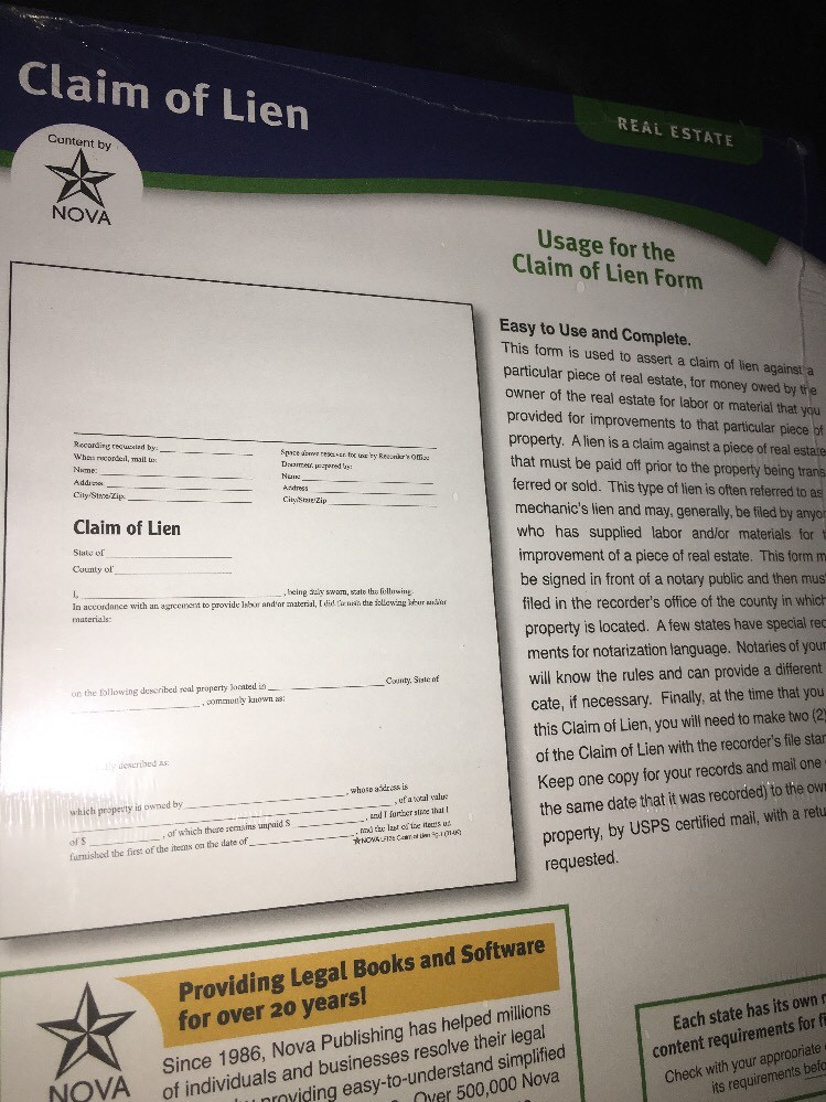 Claim Of Lien Form Adams Real Estate LF136