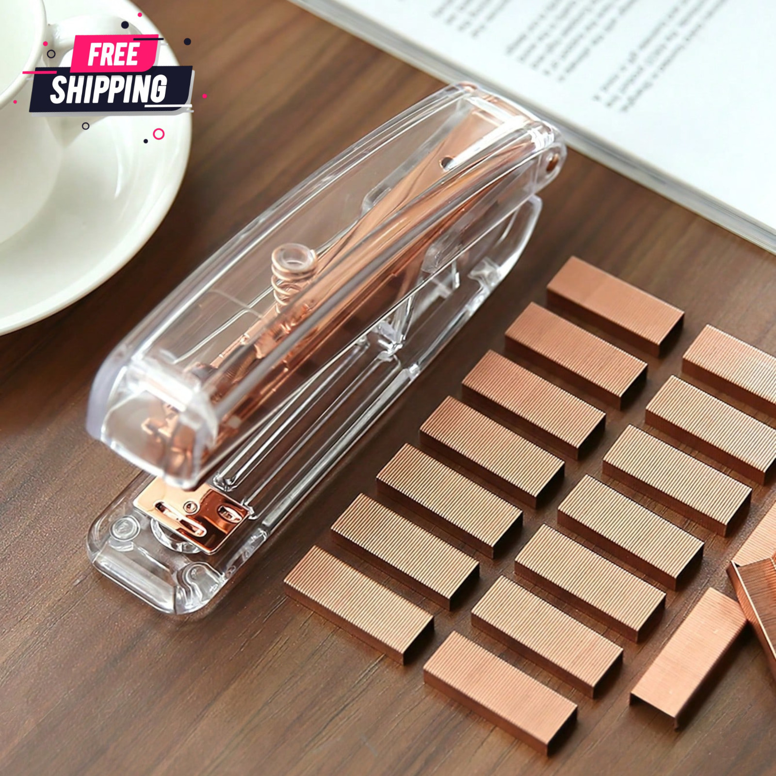 Transparent Stapler Acrylic with 1000pcs Staples 24/6 Office School Binding Tool