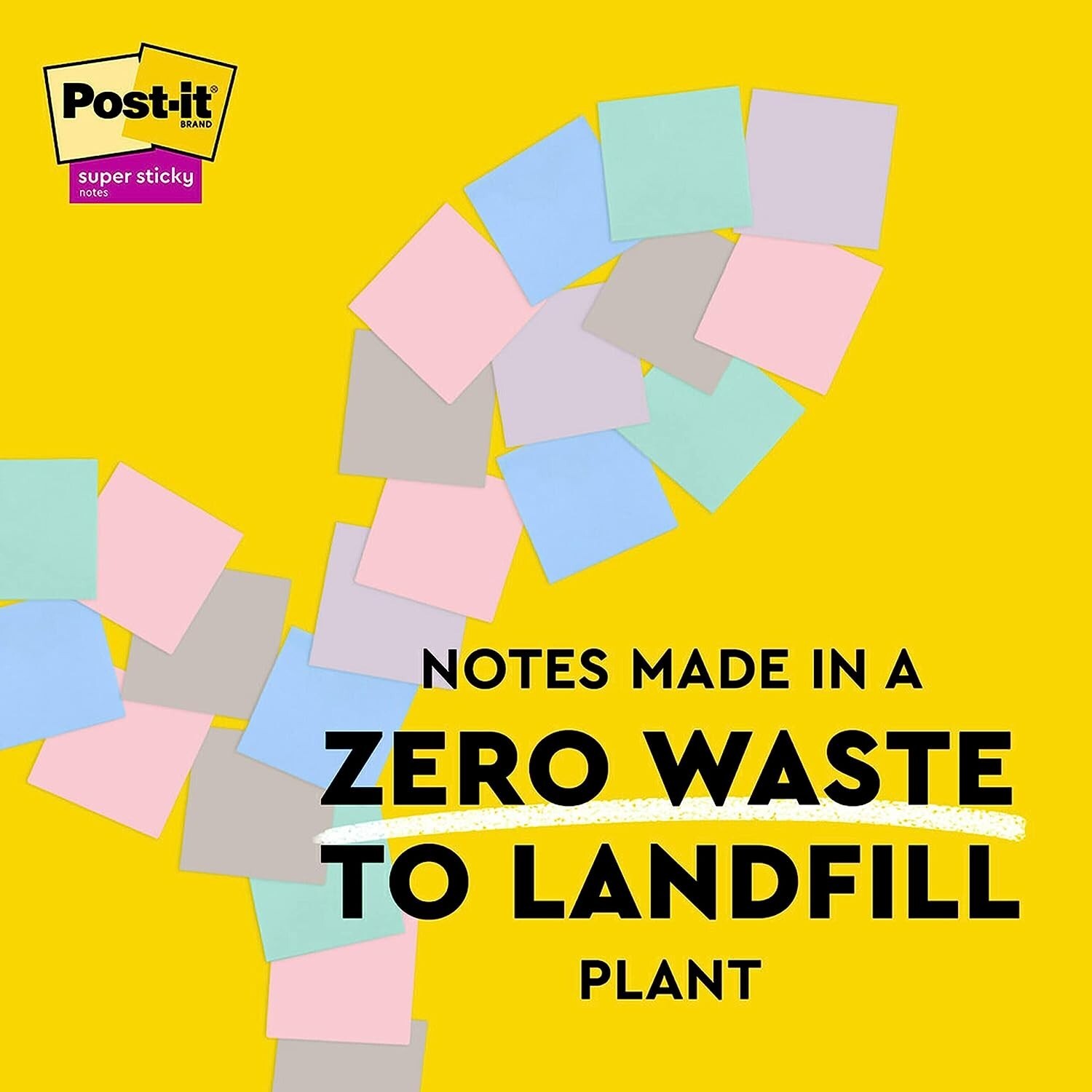 Post-it 100% Recycled Paper Super Sticky Notes, 4×6 in, 45 Sheets – 2 Pack
