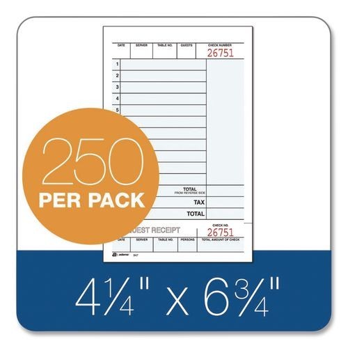 Adams Guest Check Unit Sets, Two-Part Carbonless, 4.25 x 6.75, 250 Forms Total