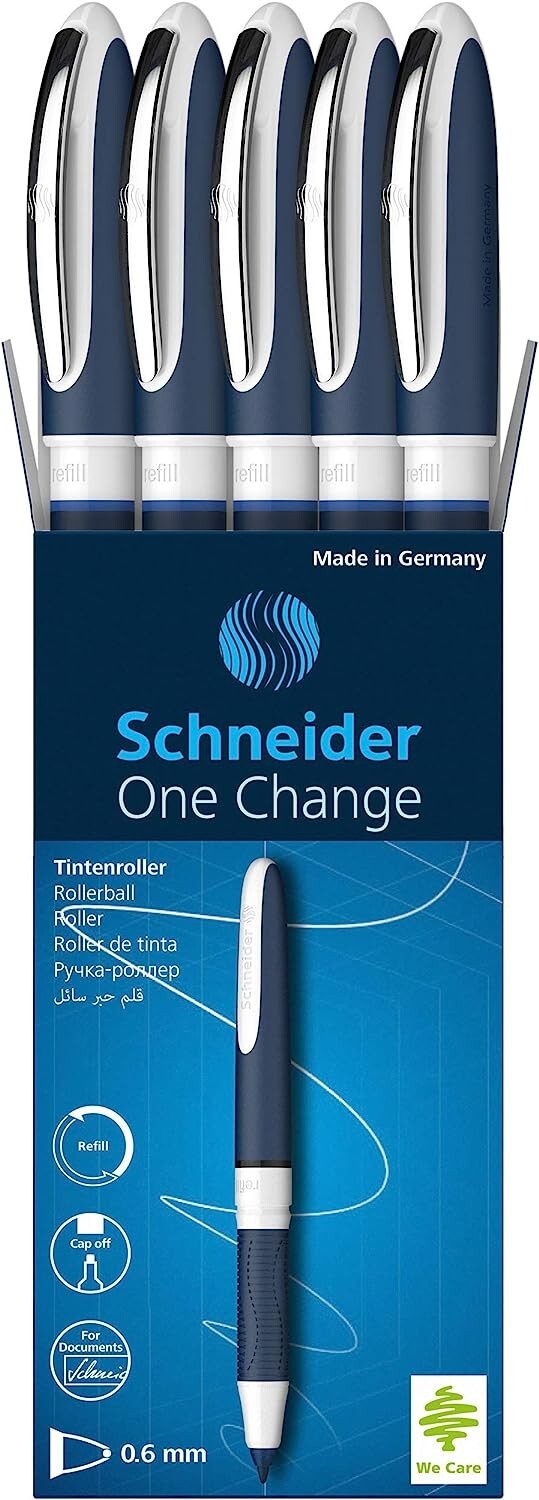Schneider One Change Rollerball Pen Refillable 0.6mm Ultra-Smooth Tip Blue/White