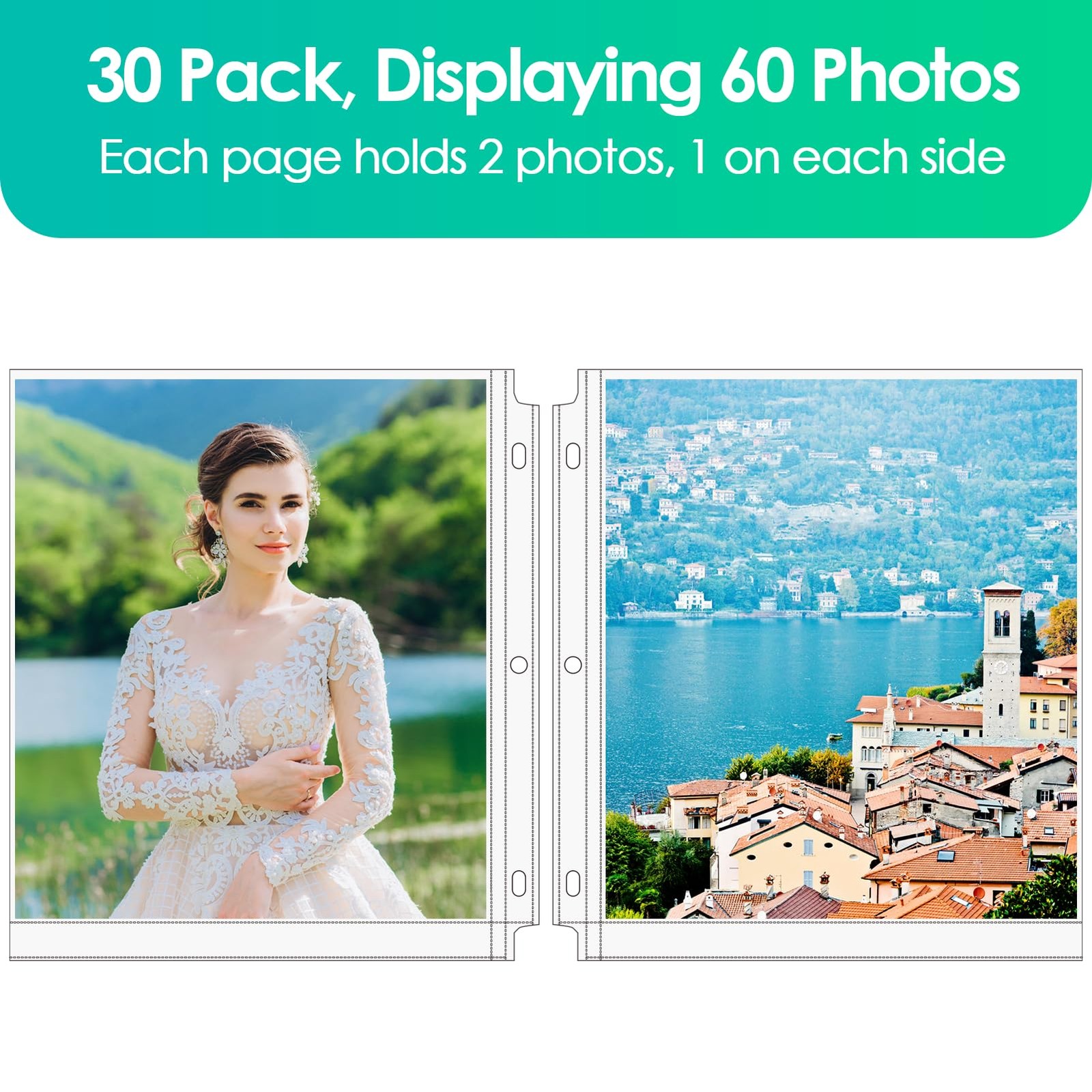 30 Pack 8×10 Photo Sleeves for 3 Ring Binder (60 Pictures), Heavy-Duty Archiv…
