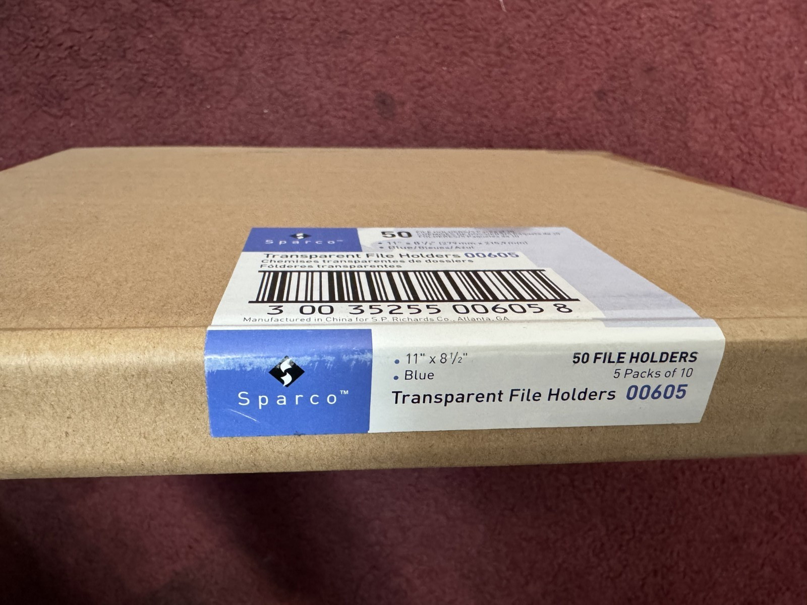 50 Sparco Transparent File Holders 11″ x 8.5″ – Blue Letter Size (5×10)