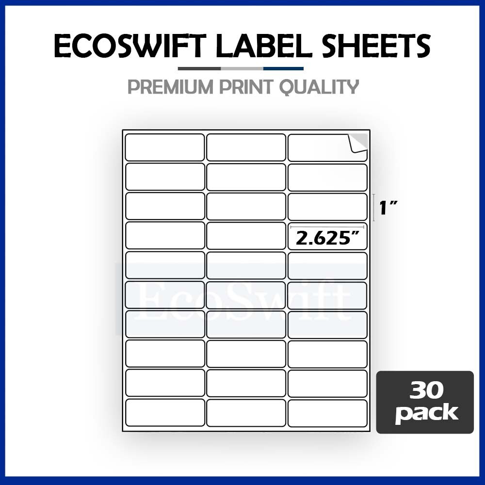 900 2.625 x 1 EcoSwift Laser Address Shipping Adhesive Labels 30/sheet 1 x 2 5/8