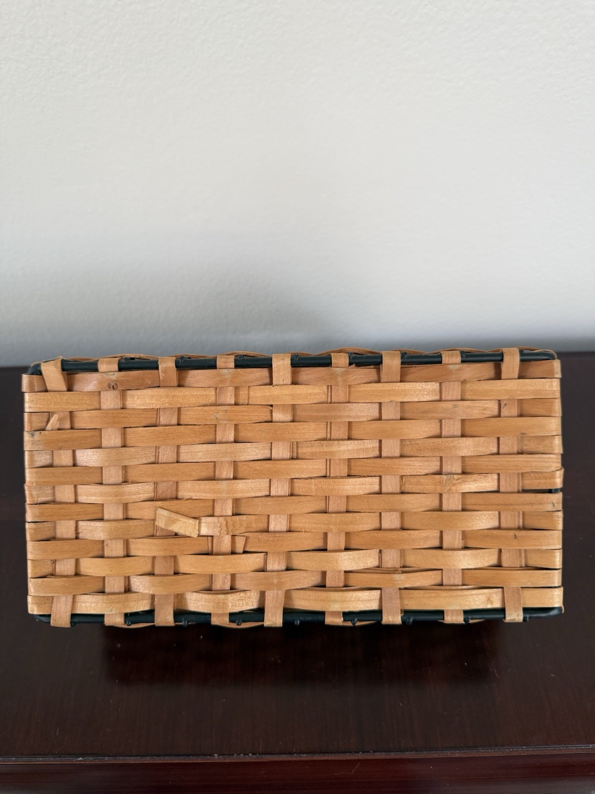 Brown Basket-Weave Wood and Black Scrolled Metal Mail Organizer Unbranded