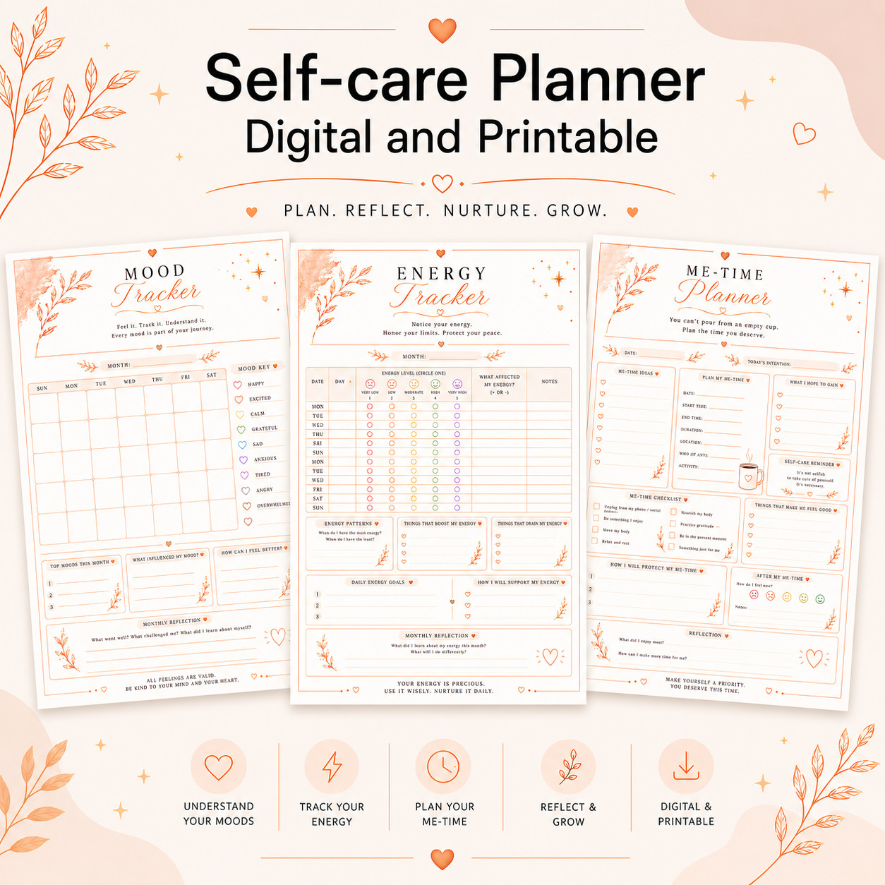 Digital | Self – care Planner, Printable, iPad Planner Digital Journal Pdf