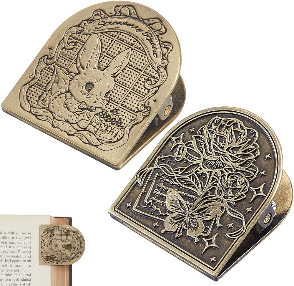 2 Styles Vintage Metal Book Clip Rabbit Butterfly Flower Bronze Travelers TN …