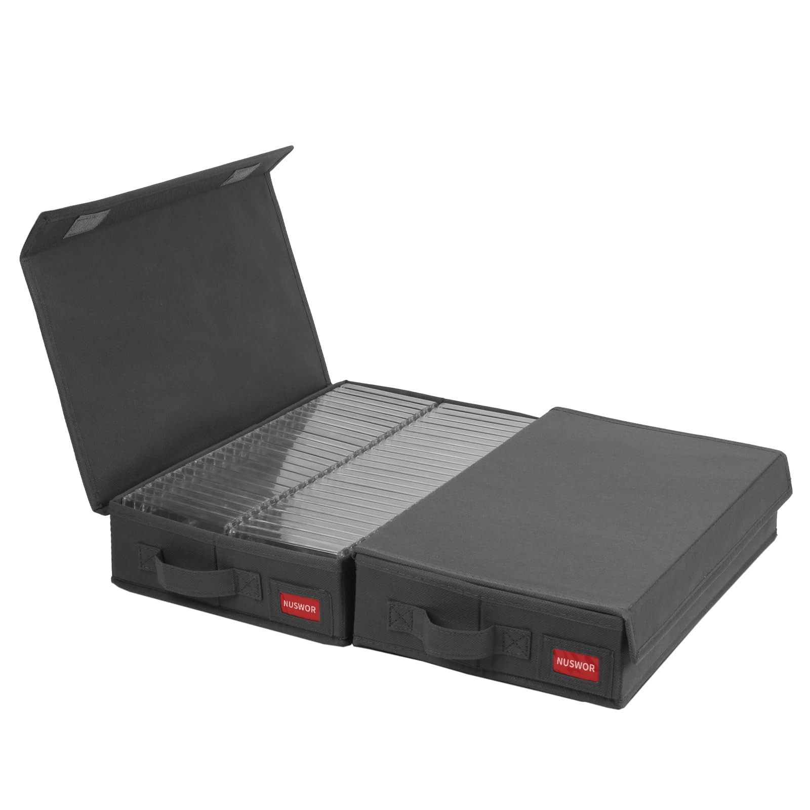 Cassette Tape Storage Box with Lid 2 Pack Grey Stackable Holds 96 Tapes